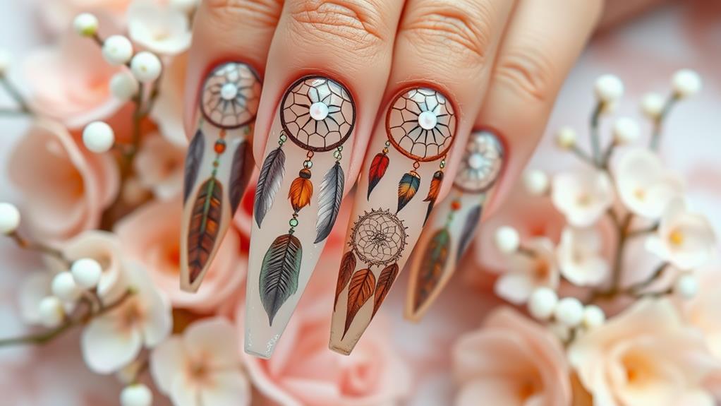 bohemian dreamcatcher nail design