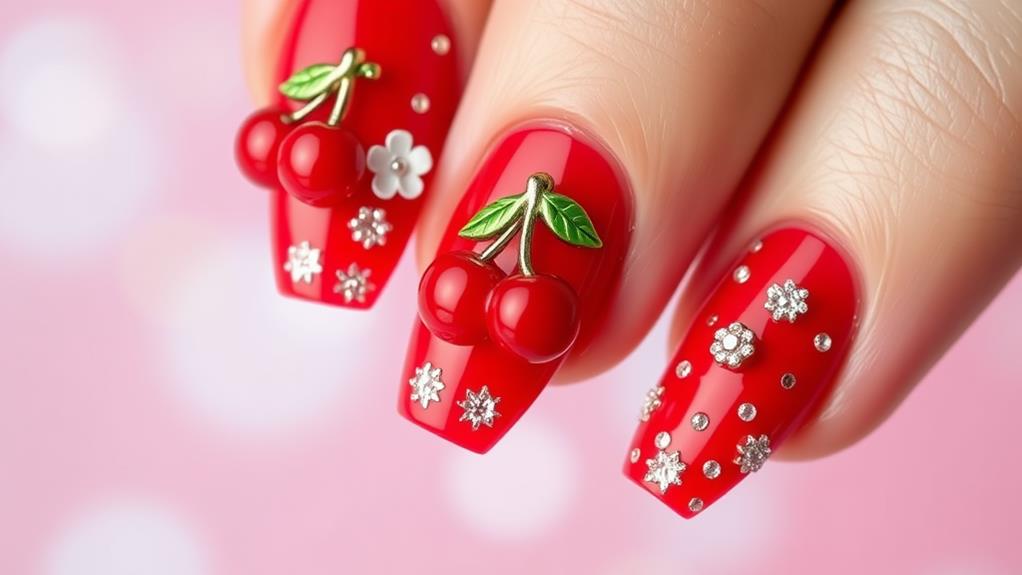 charming whimsical cherry nails