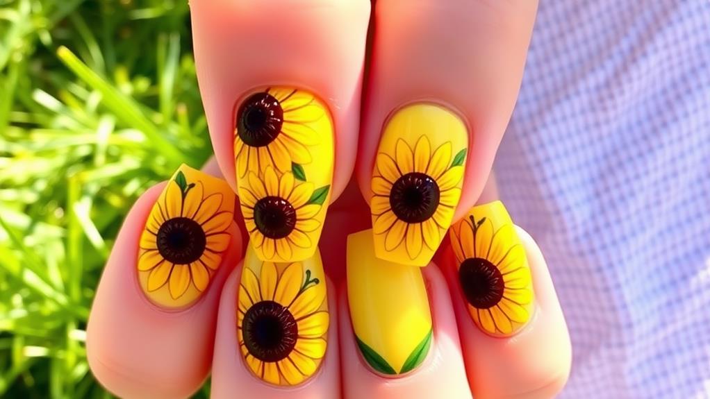 cheerful sunflower acrylic nails