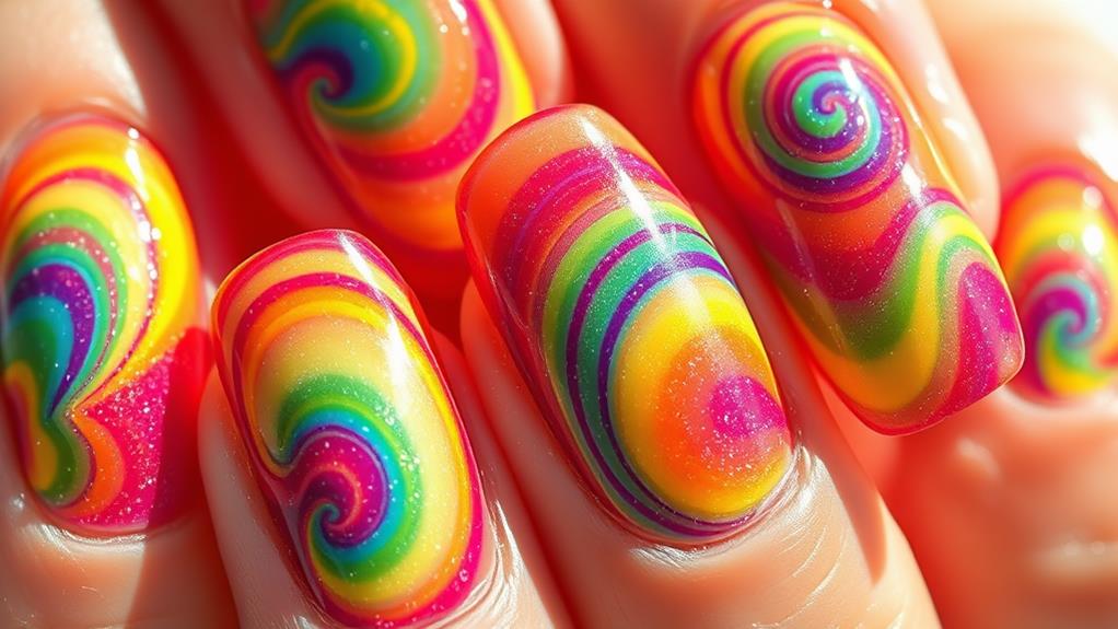 colorful rainbow acrylic nails