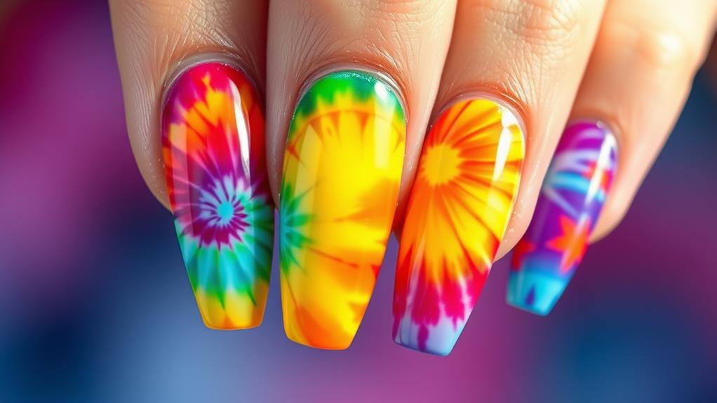 colorful tie dye nail art