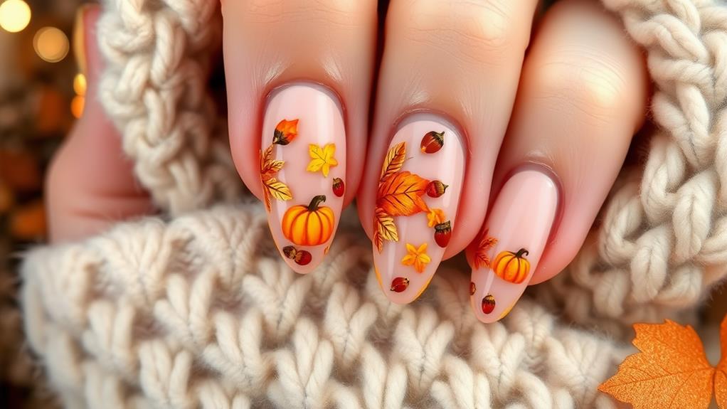 cozy thanksgiving acrylic nails