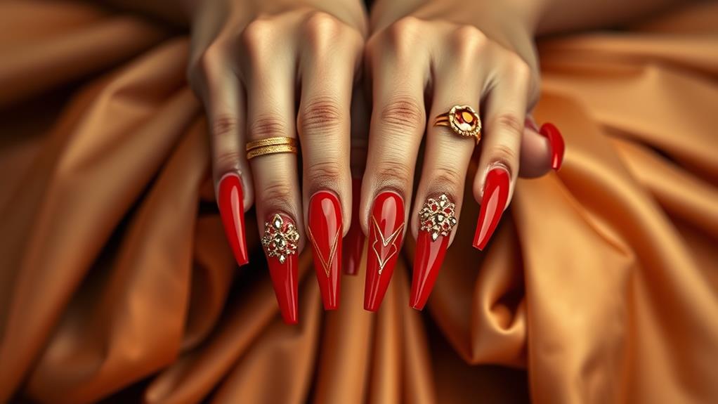 fiery red acrylic nails