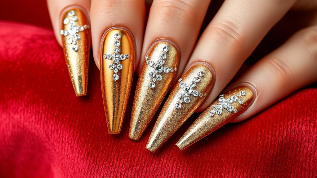 glamorous metallic acrylic nails