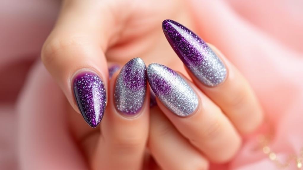 glittery ombre almond nails