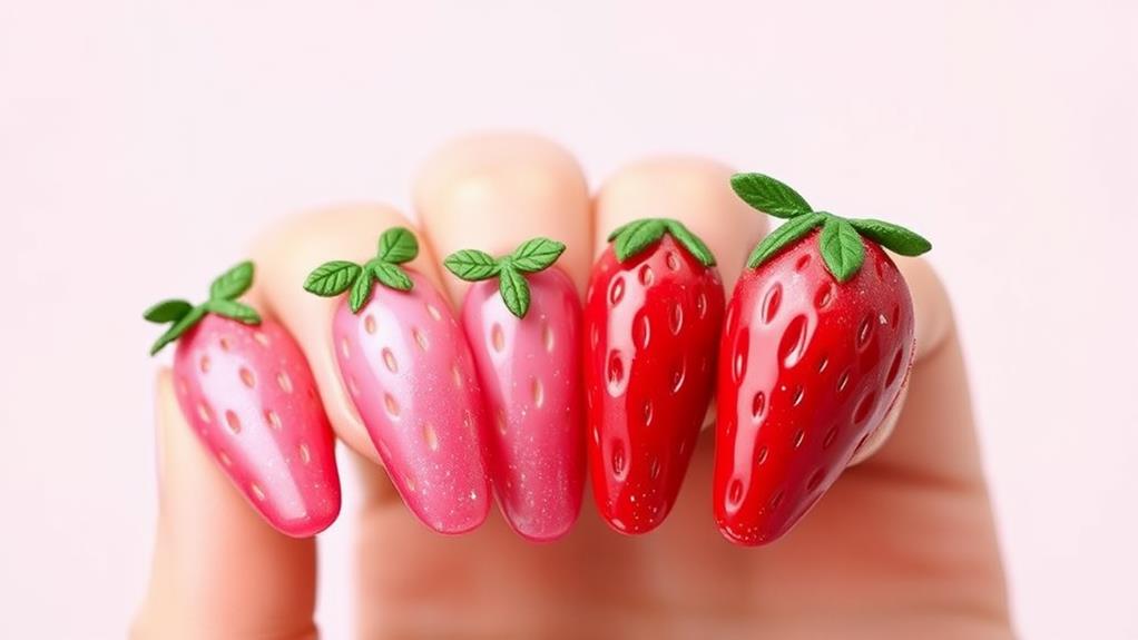 gradient strawberry nail art