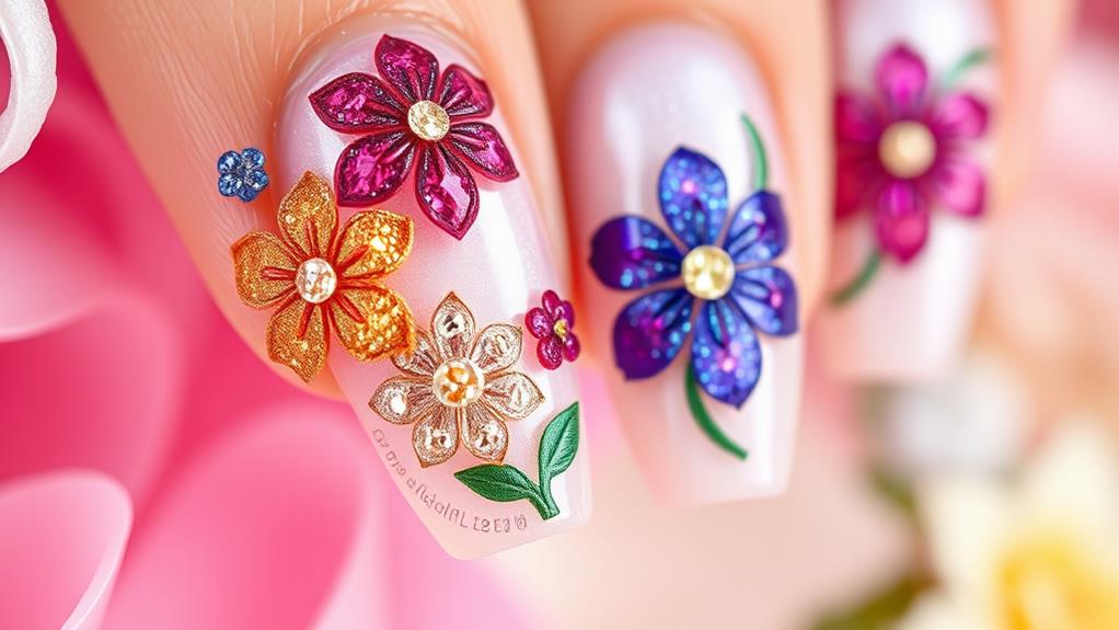 shimmering floral nail art