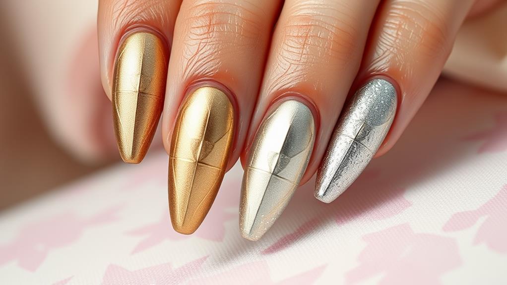 stylish metallic almond nails