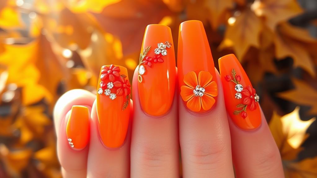 vibrant autumn orange nails