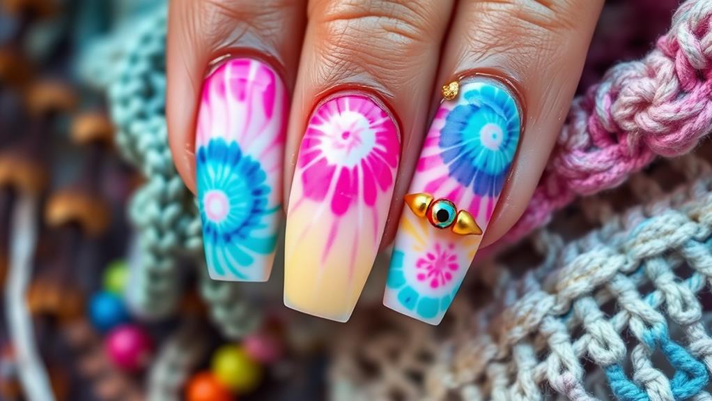 vibrant beaded nail design