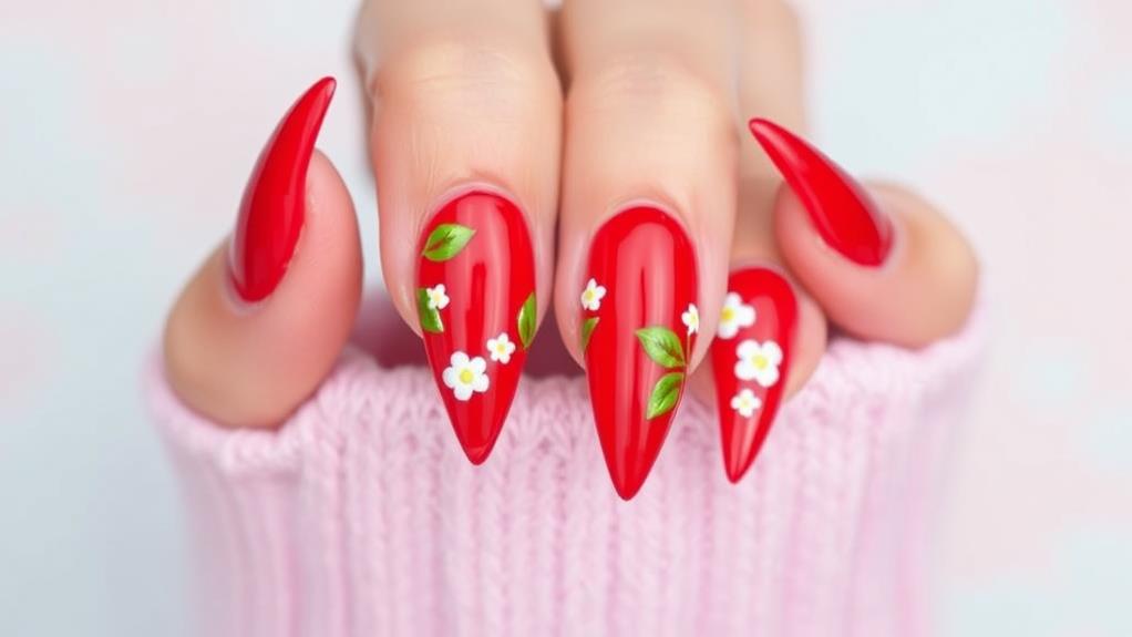 vibrant crimson strawberry manicure