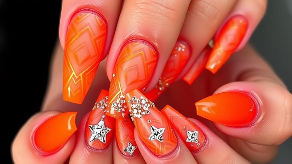 vibrant neon orange nails